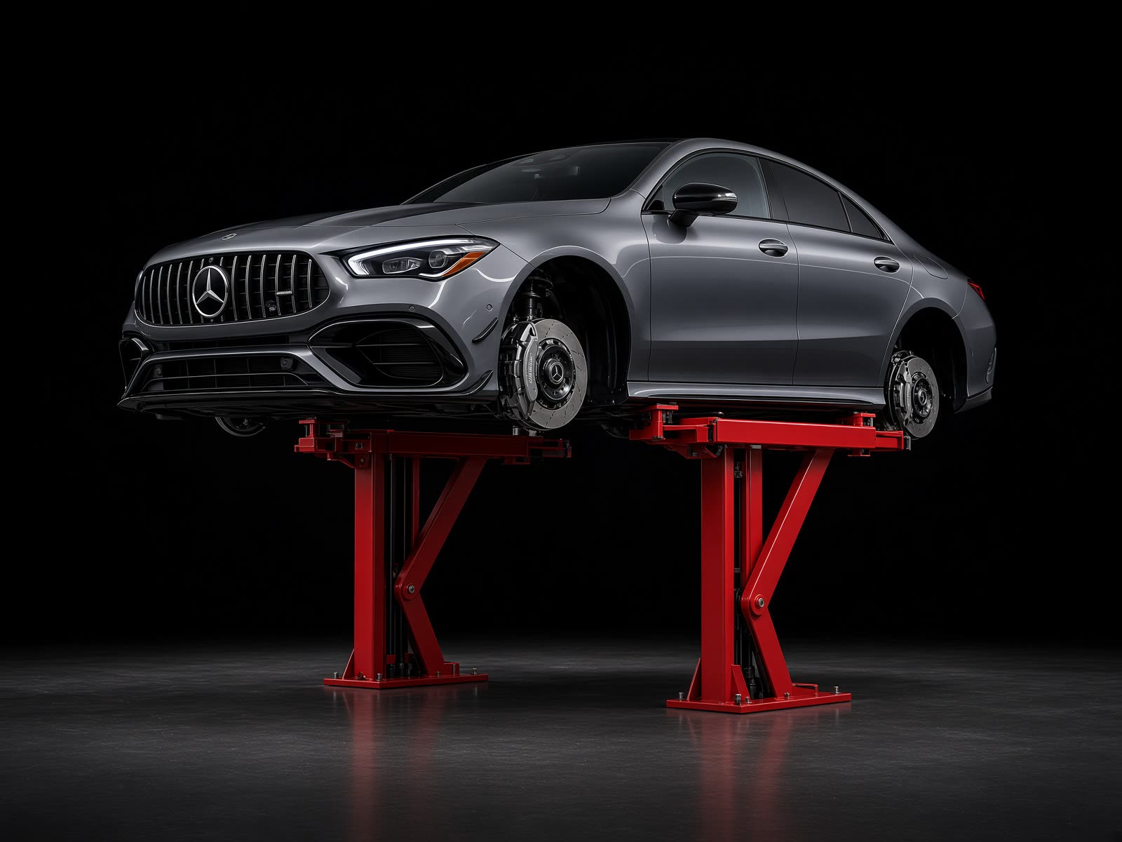 Mercedes-AMG CLA 45 on the lift at Stuttgart Mobile Motors